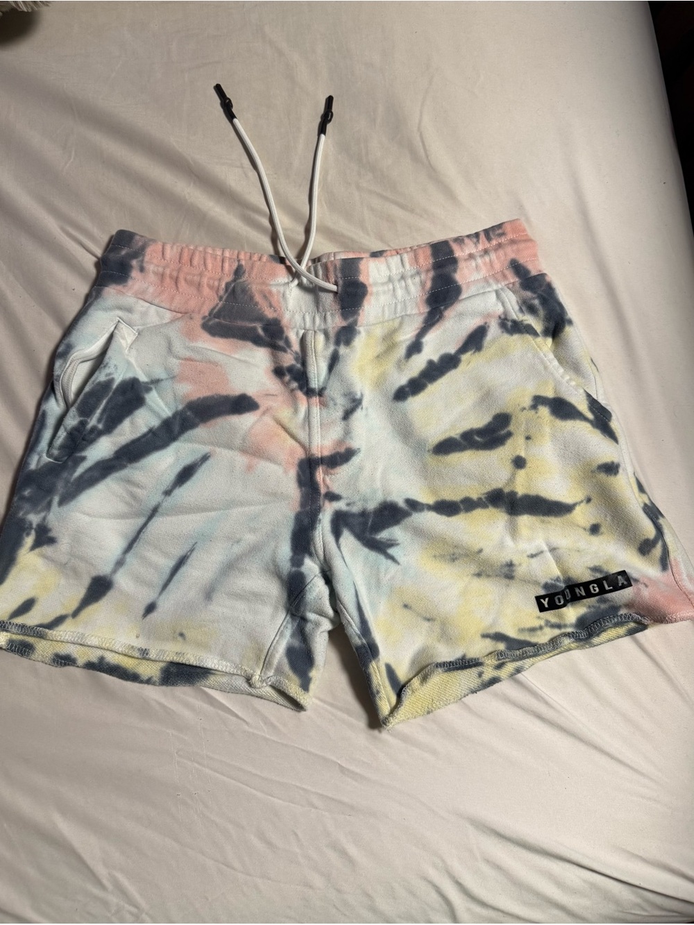 YoungLA Pastel Tie-Dye BodyBuilding Shorts - Pink, Yellow & Black